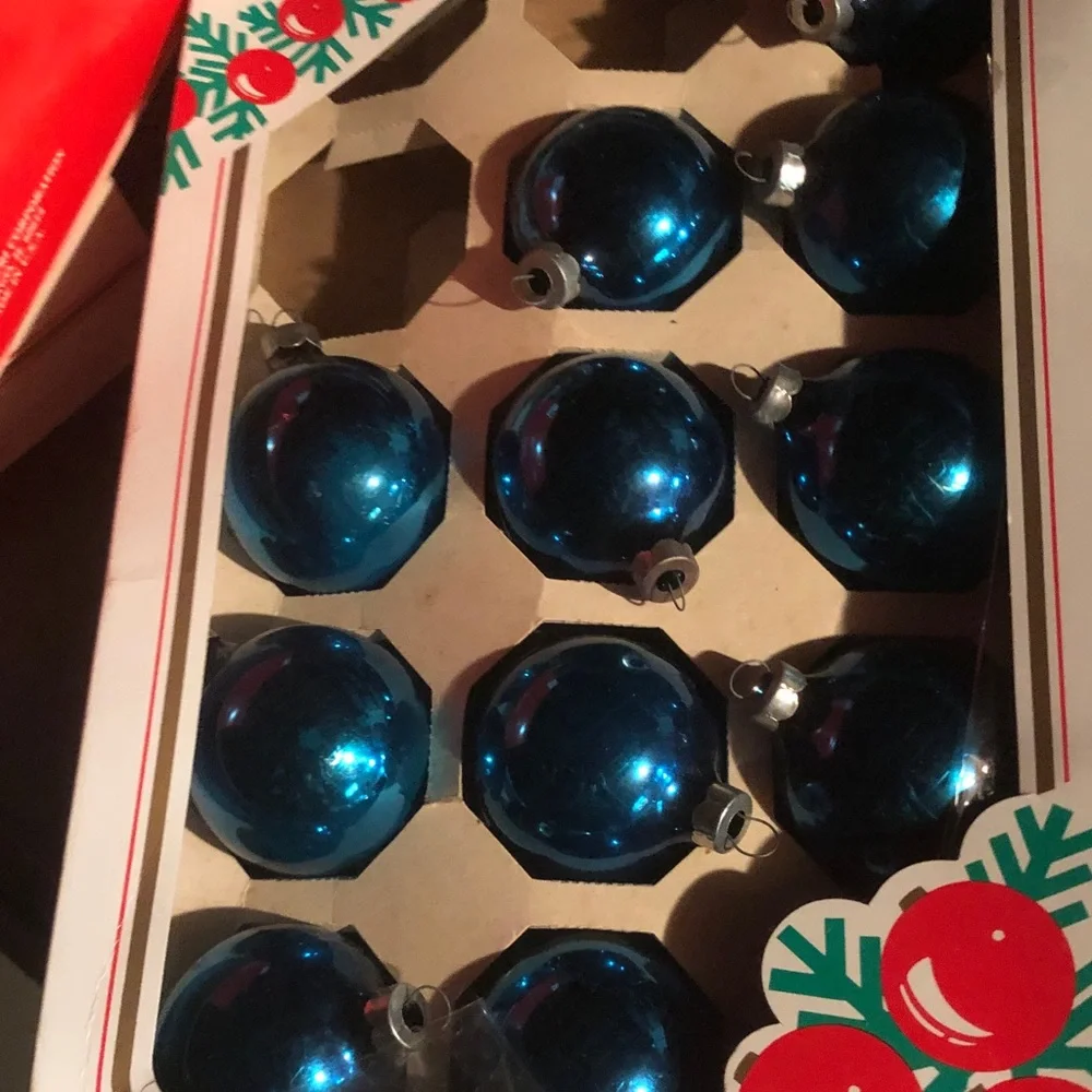 Blue Glass Holiday Ornaments - Set of 12